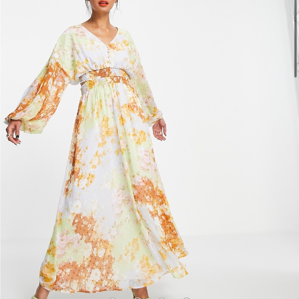 ASOS Design Shirred Waist Open Back Maxi Dress